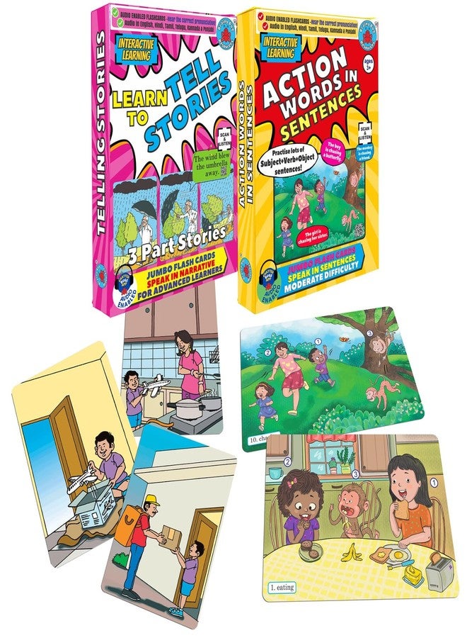 Brainy Bug Resources Audio-Enabled Flashcards | Story Sequences & Action Words in Sentences | Audio in Hindi, English, Punjabi, Tamil, Kannada, Telugu | Special Needs Kids | Spoken English - Image 1